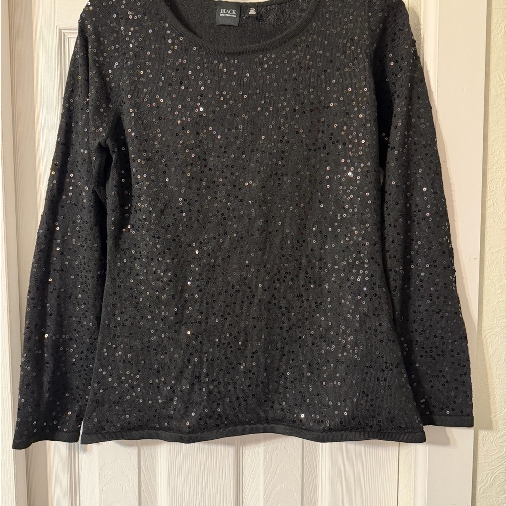 Saks Fifth Avenue Black Sequin Long Sleeve Top